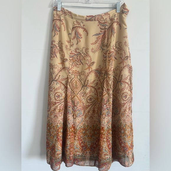 Coldwater Creek Cream and Brown Paisley A-Line Skirt - Picture 3 of 5